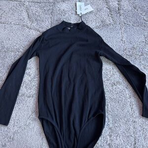 ba&sh Black Long Sleeve Open Back Bodysuit